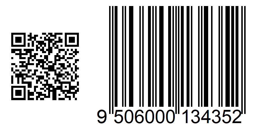 A QR Code with GS1 Digital Link syntax adjacent to a 1D barcode. Only the latter has the GTIN as HRI underneath