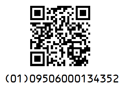 A QR Code with GS1 Digital Link syntax, including the equivalent GTIN element string as HRI