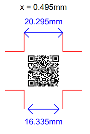 A QR Code with GS1 Digital Link. With x-dimension at 0.495mm and Low error correction, it is 20.295mm wide