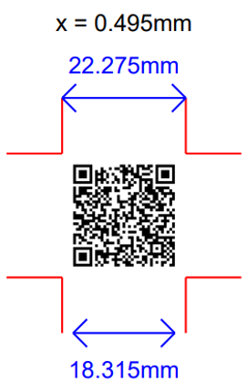 A QR Code with GS1 Digital Link. With x-dimension at 0.495mm and Medium error correction, it is 22.275mm wide