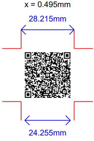 A QR Code with GS1 Digital Link. With x-dimension at 0.495mm and High error correction, it is 28.215mm wide