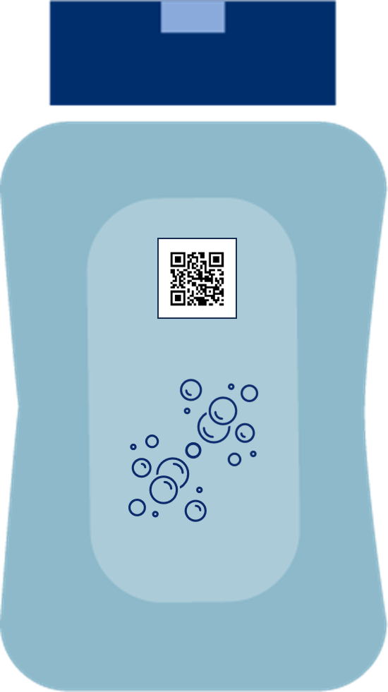 The front of a bottle of shampoo with a QR code, without HRI, for consumer engagement.