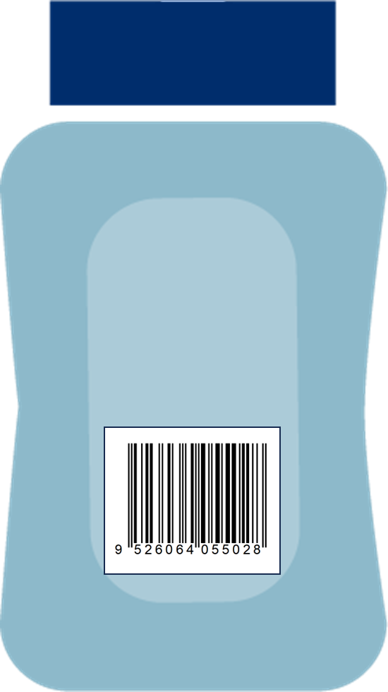 The back of a bottle of shampoo with an EAN-13 barcode, including HRI