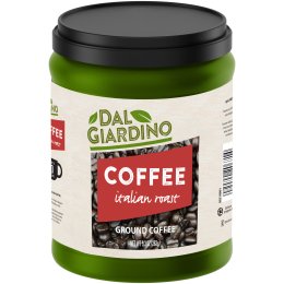 A jar of Dal Giardino coffee. This is just a pack shot and includes a lot of clutter which makes it illegible.